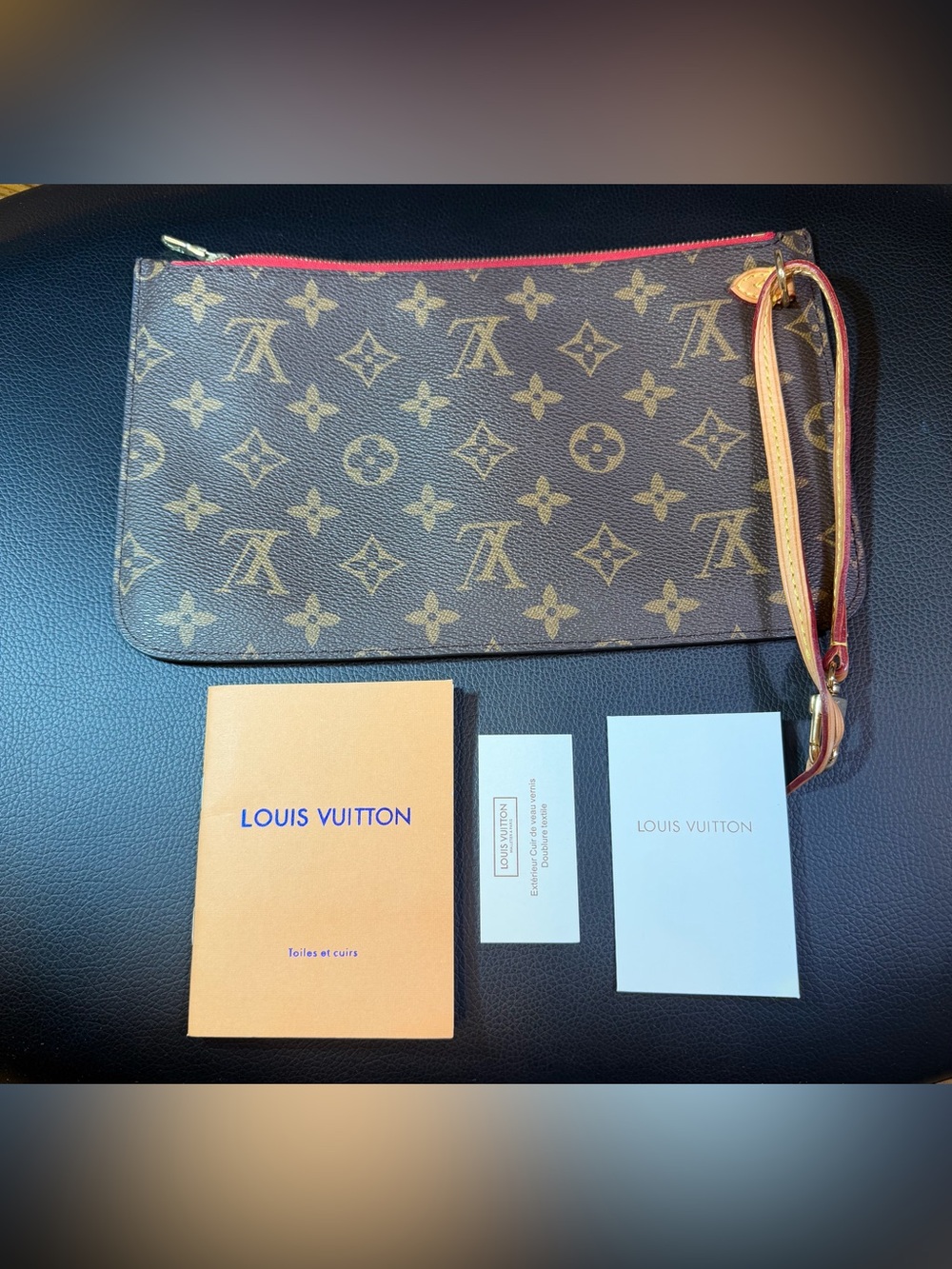 Louis Vuitton Neverfull Pochette Monogram Canvas Wristlet Pouch